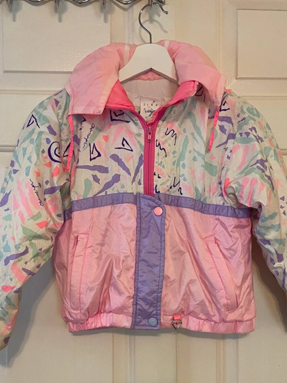 Obermeyer Girls Size 7 Vintage 80s 90s Pastel Neon Ski Jacket - Kidcore Vibe